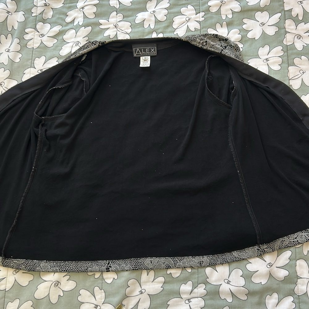 Alex‎ Evenings 2 Piece Dress Jacket Set Formal Shimmer Floral Silver/Black 14 - Picture 17 of 17